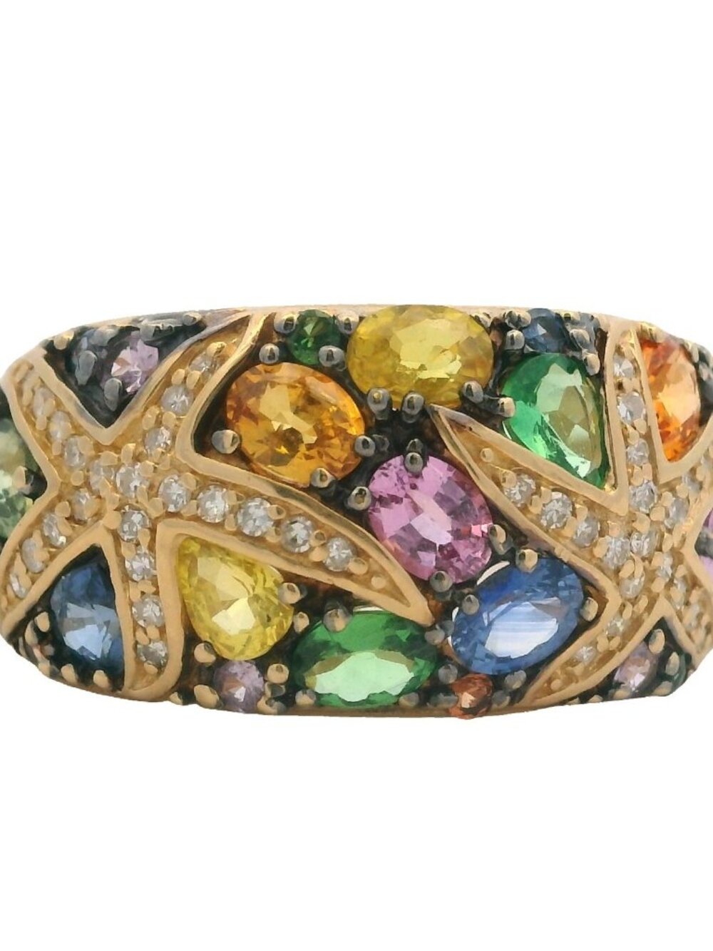EFFY 14kt Gold Multi-Colored Sapphire Diamond Starfish Cluster Cocktail Ring